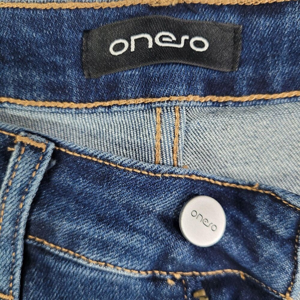 Oneso Wide Leg Jeans Womens 28 Blue Med Wash Relaxed Distressed Stretch Denim - Picture 2 of 10